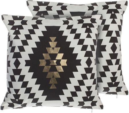 Beliani Zestaw 2 dekoracyjnych poduszek bawełna z wypełnieniem czarno-białe 45x45 Coleus