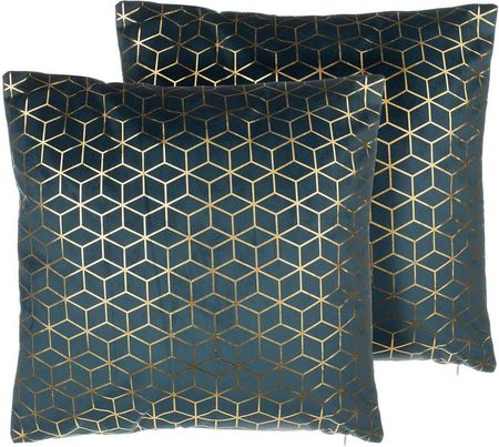 Beliani Zestaw poduszek dekoracyjnych niebieski welur wzór geometryczny 45x45 cm Celosia