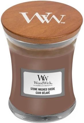 Woodwick Świeca Mała Stone Washed Suede