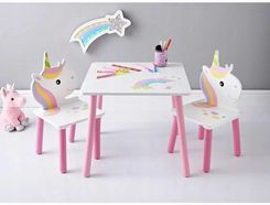 Jednorożec Konik Biały Stół Stolik Krzesła Dzieci - dobre Zestawy mebli dziecięcych