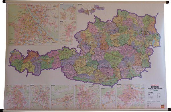 austria kody pocztowe mapa Austria mapa ścienna kody pocztowe 1:500 000 Freytag & Berndt 