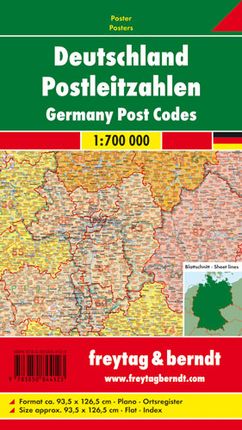 Mapa ścienna Niemcy kody pocztowe arkusz 1:700 000 Freytag&Berndt