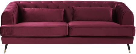 Beliani Trzyosobowa sofa welurowa pikowana z 2 poduszkami burgundowa styl retro Sletta