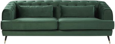 Beliani Trzyosobowa sofa welurowa pikowana z 2 poduszkami zielona styl retro Sletta