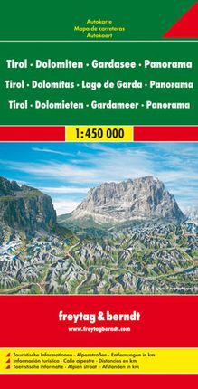 Tyrol-Dolomity-Jezioro Garda mapa panoramiczna 1:450 000 Freytag & Berndt