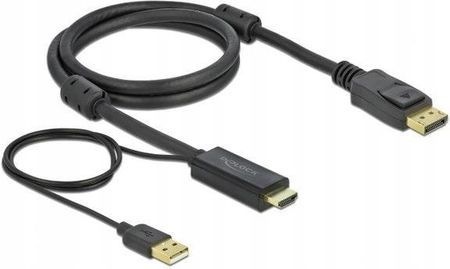 DELOCK  KABEL HDMI(M) -> DISPLAYPORT(M) 4K 1M ZASILANY USB A(M) CZARNY  (1_747982)