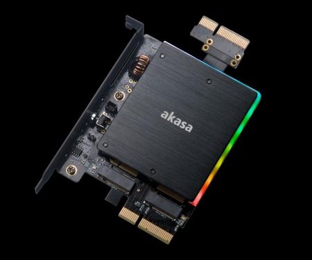 AKASA ADAPTER DUAL M.2 SSD - PCIE Z CHŁODZENIEM I OŚWIETLENIEM RGB LED (AKPCCM2P04)