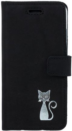 Surazo Wallet Case Nubuk Czarny i Srebrny Kot do Sony Xperia XZ2 Compact
