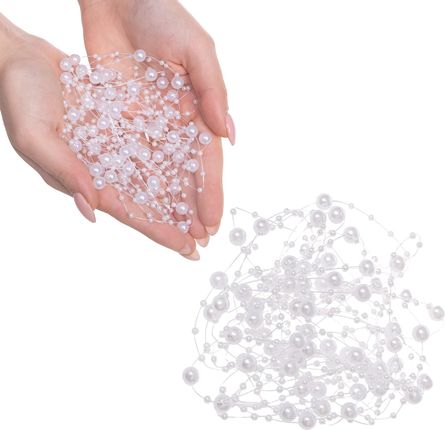Łańcuch Na Choinkę Z Pereł 3 8Mm Ozdoba Świąteczna Biały