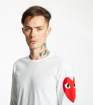 Comme des Garçons PLAY Longsleeve Tee White/ Red - Ceny i opinie T-shirty i koszulki męskie DGCD