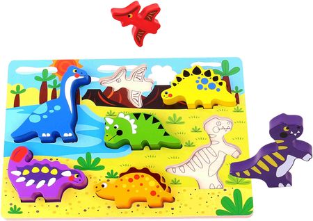 Tooky Toy Drewniane Puzzle 3D Dinozaury Dopasuj Kształty