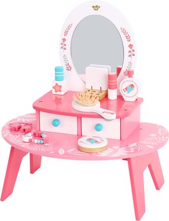 Tooky Toy Różowa Toaletka Drewniana Do Makijażu Z Lustrem