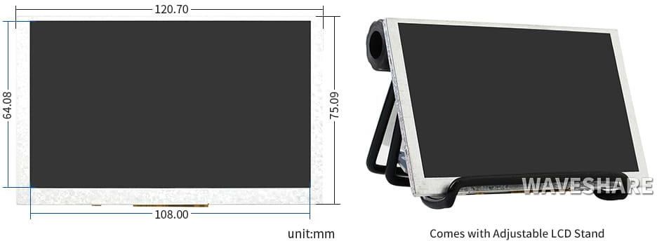 Waveshare Wyświetlacz 5" 800X480 Ips Z Interfejsem Dpi Dla Raspberry Pi - zdjęcie 4 Waveshare Wyświetlacz 5" 800X480 Ips Z Interfejsem Dpi Dla Raspberry Pi