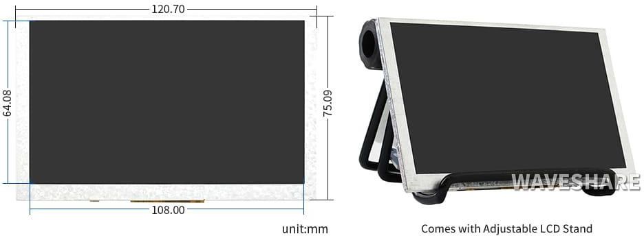Waveshare Wyświetlacz 5" 800X480 Ips Z Interfejsem Dpi Dla Raspberry Pi