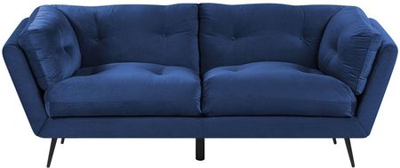 Beliani Sofa trzyosobowa retro welurowa niebieska pikowana z metalowymi nogami Lenvik