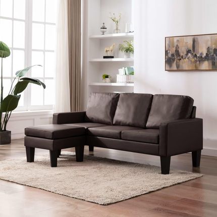 VidaXL 3-osobowa sofa z podnóżkiem, brązowa, sztuczna skóra