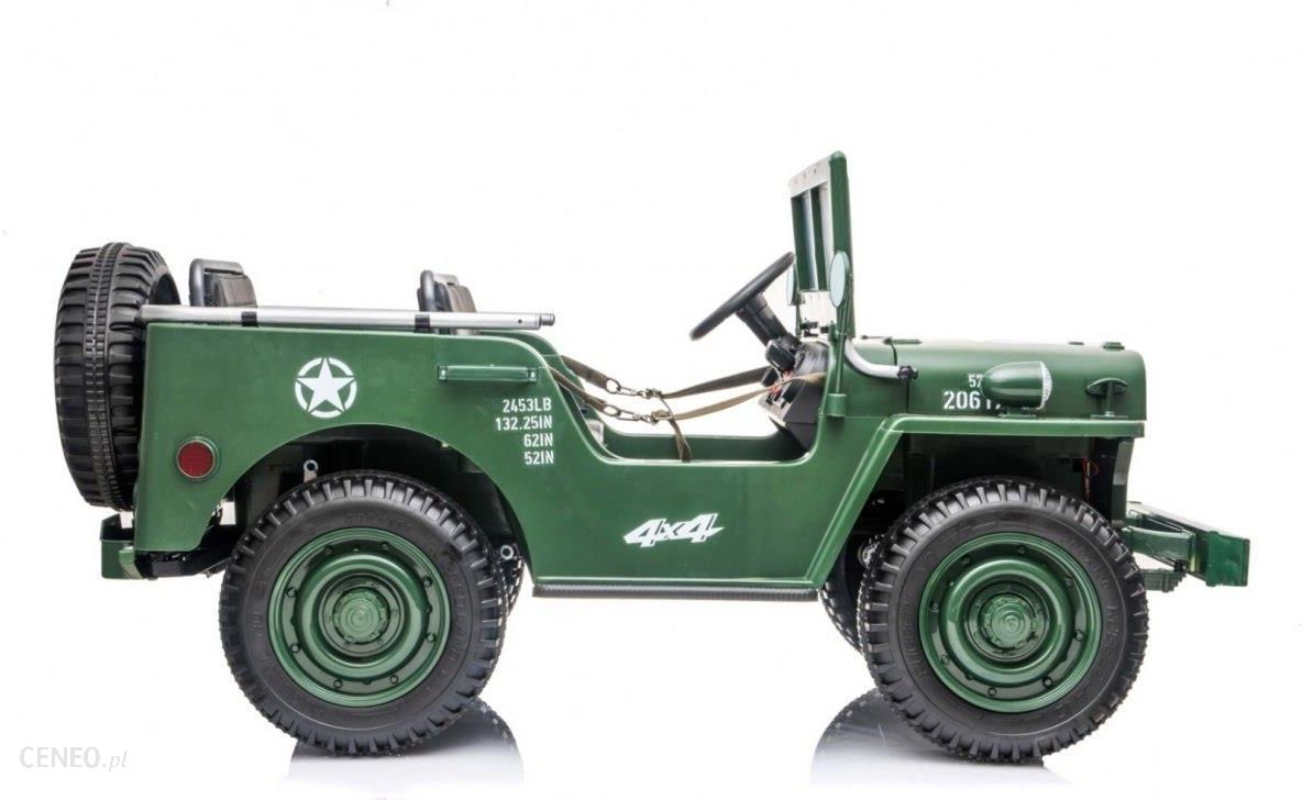 Joko Jeep Wojskowy Trzyosobowy Na Akumulator Pojazd Retro Wojskowy 4X4 Zielony