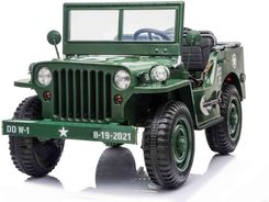 jakie Jeepy i quady wybrać - Joko Jeep Wojskowy Trzyosobowy Na Akumulator Pojazd Retro Wojskowy 4X4 Zielony
