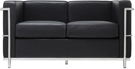 King Home Sofa Dwuosobowa Soft Lc2 Czarna Włoska Skóra Naturalna Metal T011A 2S