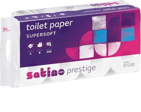 Satino Papier toaletowy w rolkach konwencjonalnych PRESTIGE (071320) 3 warstwowy 30 m 250 listków opakowanie 9x8szt
