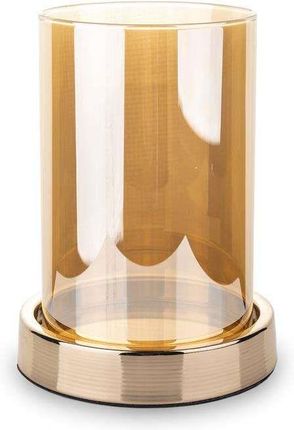 Świecznik Lampion Złoty Metal Szkło Ozdobny 16,5cm