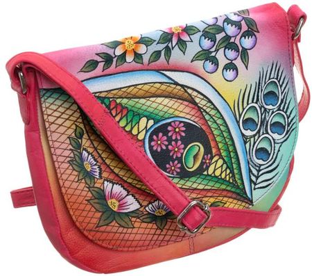 Piękna torebka folk ręcznie malowana skóra handmade - różowy multicolor