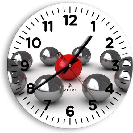 Arttor Zegar ścienny Krąg w srebrze i czerwieni 30x30cm typ AR Cyferblat liczby Szkło