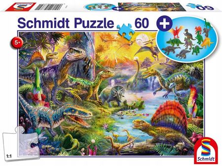 Schmidt Puzzle Dinozaury + Zestaw Figurek 60El.