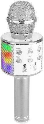 Max Mikrofon Karaoke Z Głośnikami Bt Mp3 Efekt Led Silver (130148)