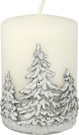 Artman Boże Narodzenie Świeca Ozdobna Zimowe Drzewka Biała Walec Mały 1Szt