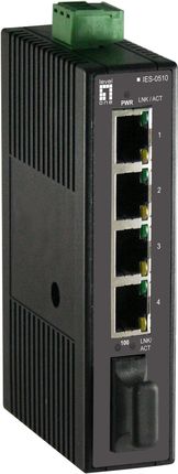 LevelOne 5-Port Fast Ethernet Industrial Switch - DIN-Rail - 1 x SC Multi-Mode Fiber - -20°C to 70°C - Unmanaged - Fast Ethernet (IES0510)