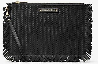 Michael kors large woven best sale leather pouch