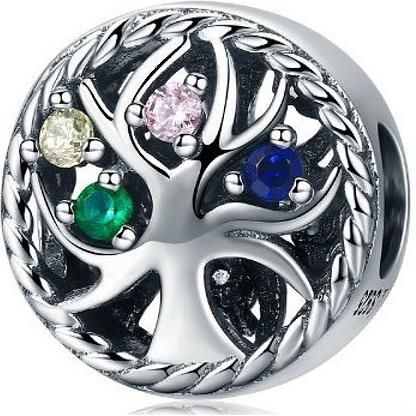 Valerio Rodowany Srebrny Charms Do Pandora Drzewo Życia Cyrkonie Srebro 925 Bead118