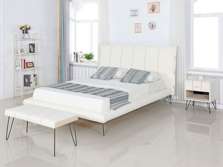 Beliani Zestaw do sypialni ekoskóra ławka szafka nocna łóżko 160 x 200 cm białe Betin