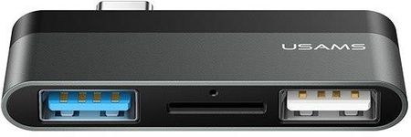 USAMS  ADAPTER USB-C MINI HUB 2XUSB +MICRO SD SZARY/GREY SJ463HUB01 (US-SJ463)  (USA000736)