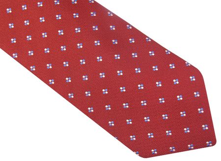 Czerwony krawat w biało niebieskie kropki D92