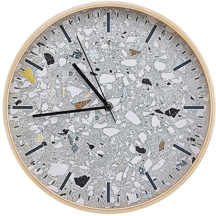 Beliani Retro zegar ścienny okrągła 31 cm efekt granitu szary jasne drewno Gordola