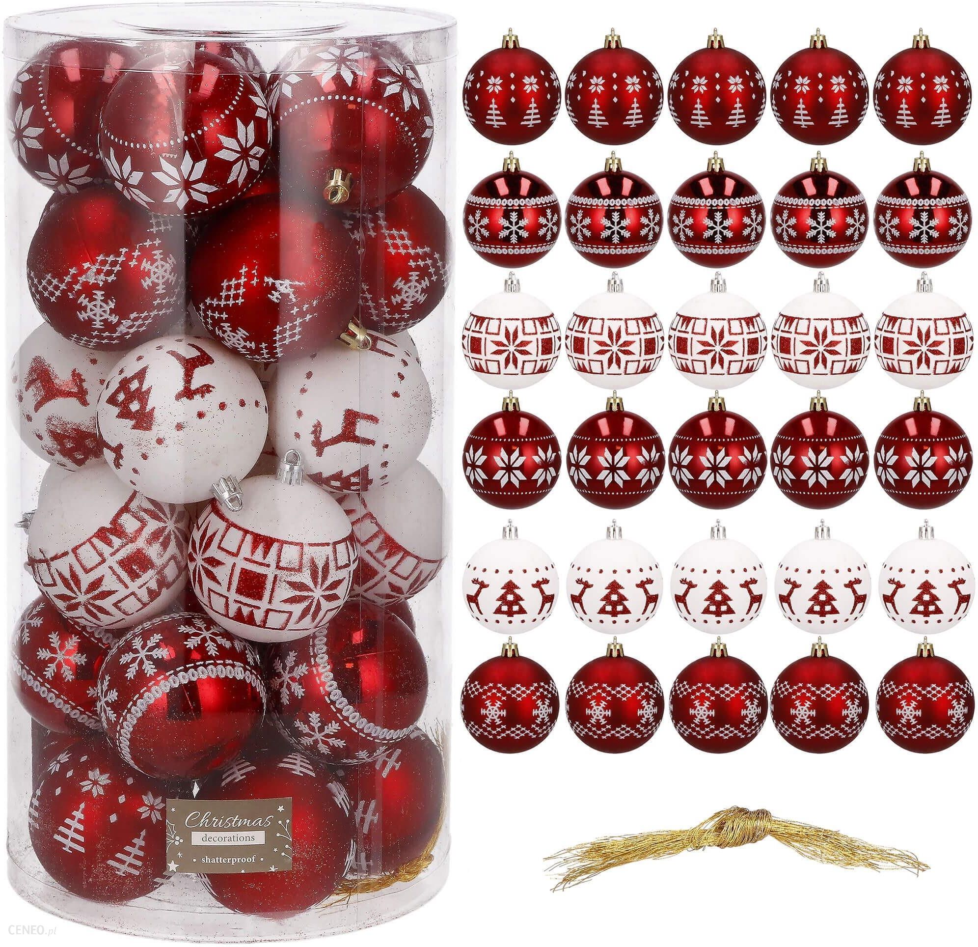 Bombki choinkowe 30 szt ozdoby świąteczne zestaw 5cm biało czerwone