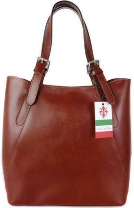 Włoska torebka skórzana na ramię ,Vera Pelle A4,shopper Brązowa V77M