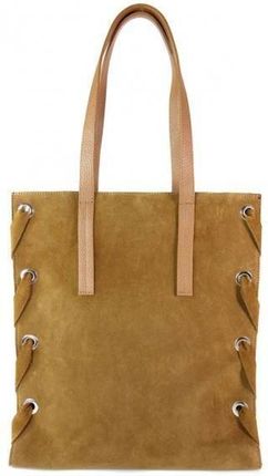 Zamszowa torba Shopper bag ,duży worek, kółka, Vera Pelle pojemny Camel WK745C