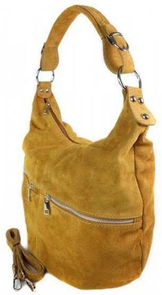 Klasyczny worek na ramię ,zamki suwaki XL A4 Shopper bag zamsz naturalny camel W345C