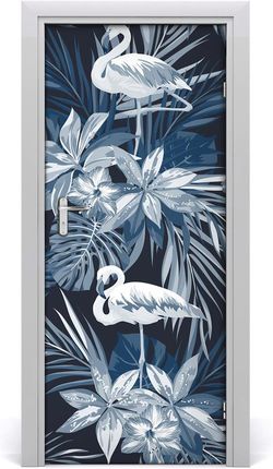 Tulup Naklejka samoprzylepna na drzwi Kwiaty i flamingi 85x205cm (DOORSTICKERF114969242)