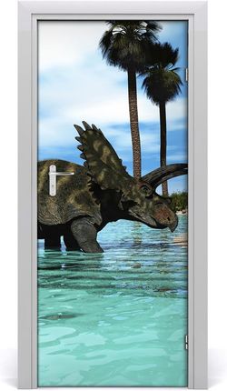 Tulup Naklejka samoprzylepna na drzwi Dinozaury na plaży 75x205cm (DOORSTICKERF33738049)