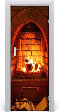 Tulup Naklejka fototapeta na drzwi Ogień w kominku 75x205cm (DOORSTICKERF56990256)