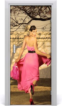 Tulup Naklejka fototapeta na drzwi Ludzie Kobieta w różu 75x205cm (DOORSTICKERF70391019)