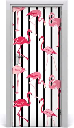 Tulup Naklejka samoprzylepna na drzwi Flamingi i paski 85x205cm (DOORSTICKERF82700283)
