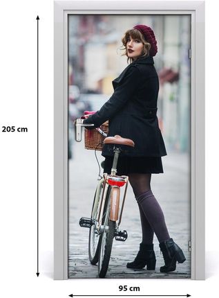Tulup Fototapeta samoprzylepna DRZWI Kobieta na rowerze 85x205cm (DOORSTICKERF351150983)