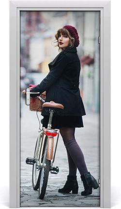 Tulup Fototapeta samoprzylepna DRZWI Kobieta na rowerze 95x205cm (DOORSTICKERF351150983)