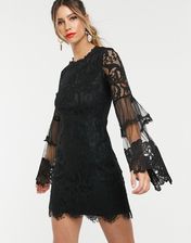 Forever U – Czarna, koronkowa sukienka mini z szerokimi rękawami-Czarny -  Ceny i opinie 