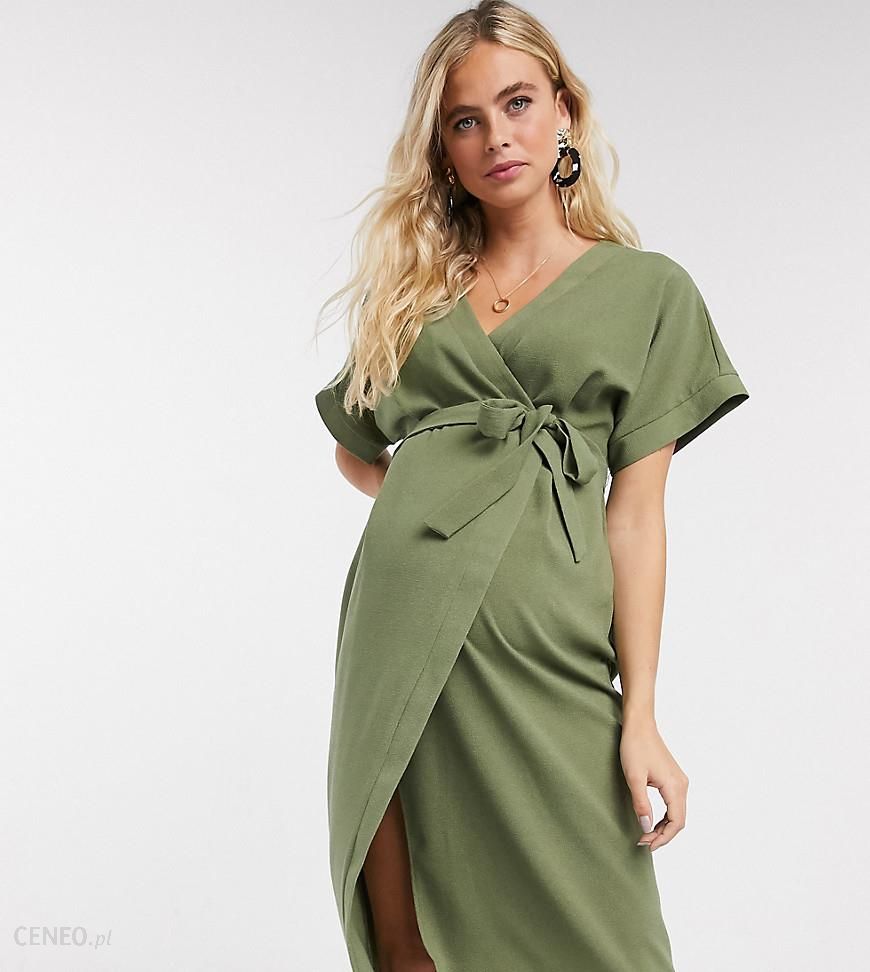 ASOS DESIGN Maternity – Kopertowa sukienka midi w kolorze khaki-Zielony -  Ceny i opinie 